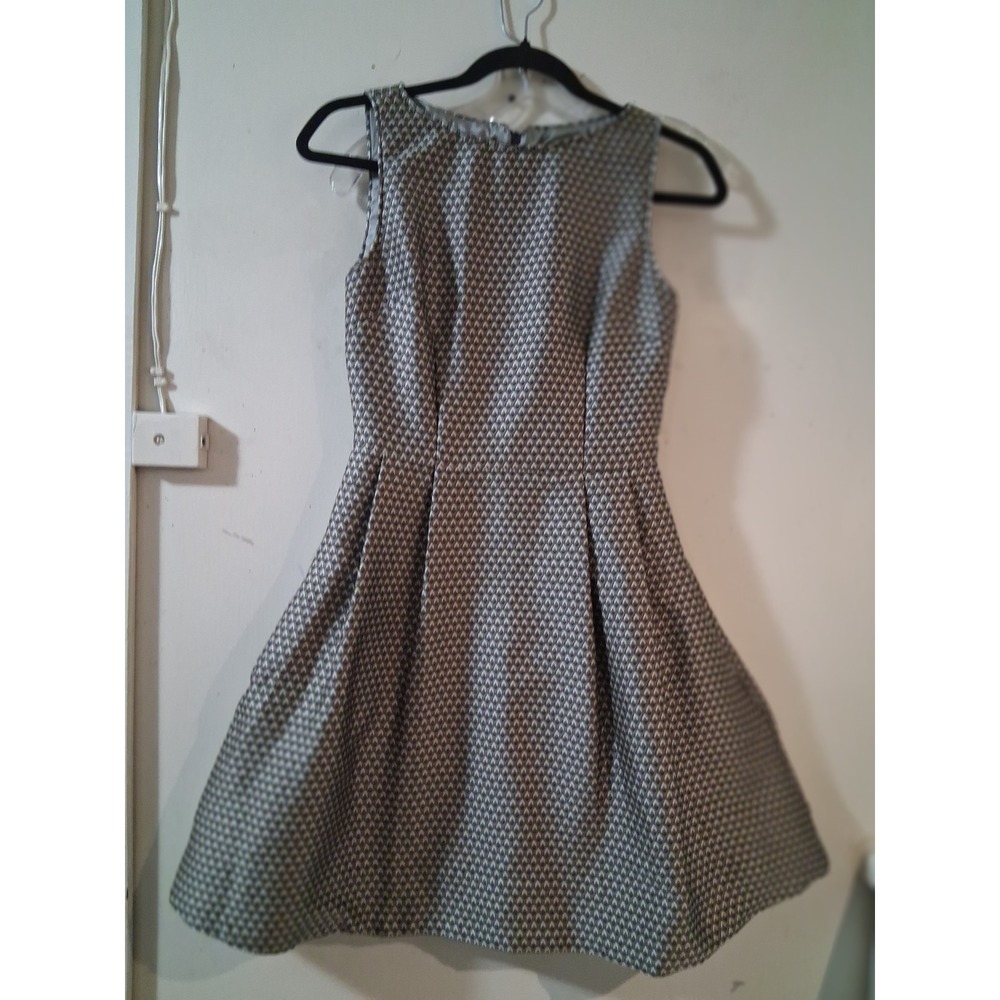Serena & Lily Womens Geometric Jacquard Fit & Flare Dress Silver Black Size 0